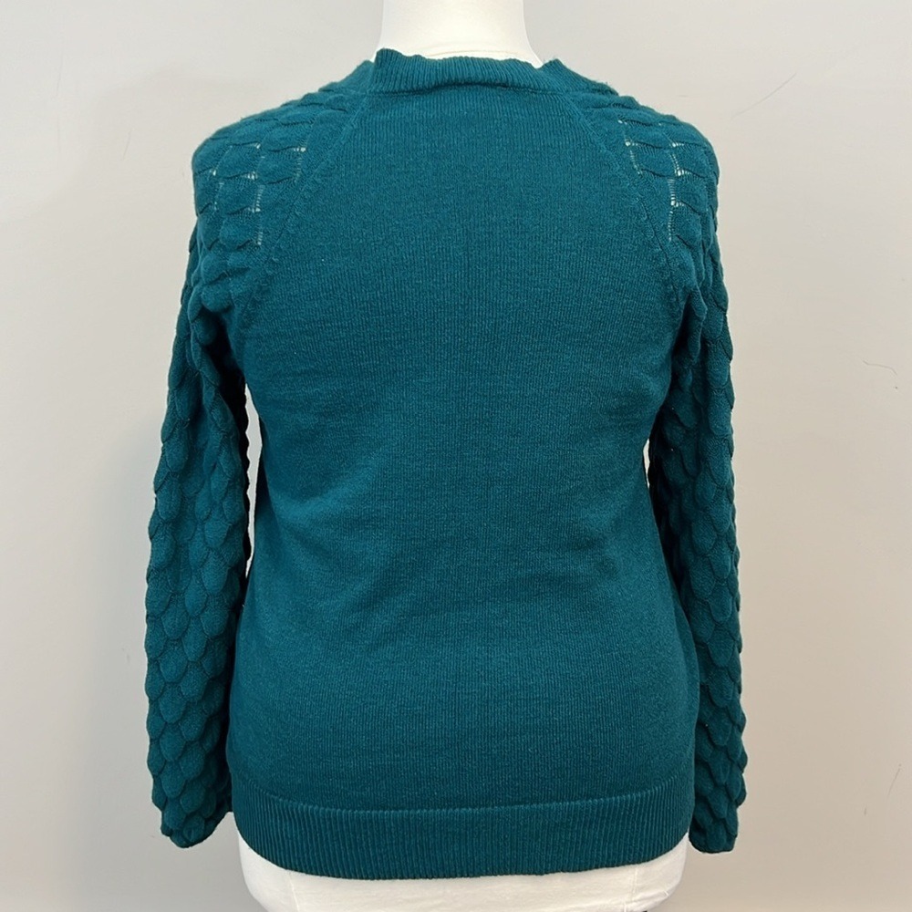 Lane Bryant Dark Teal Crew Neck Sweater Textured Bubble Sleeve 14/16 Mermaidcore - Picture 4 of 16